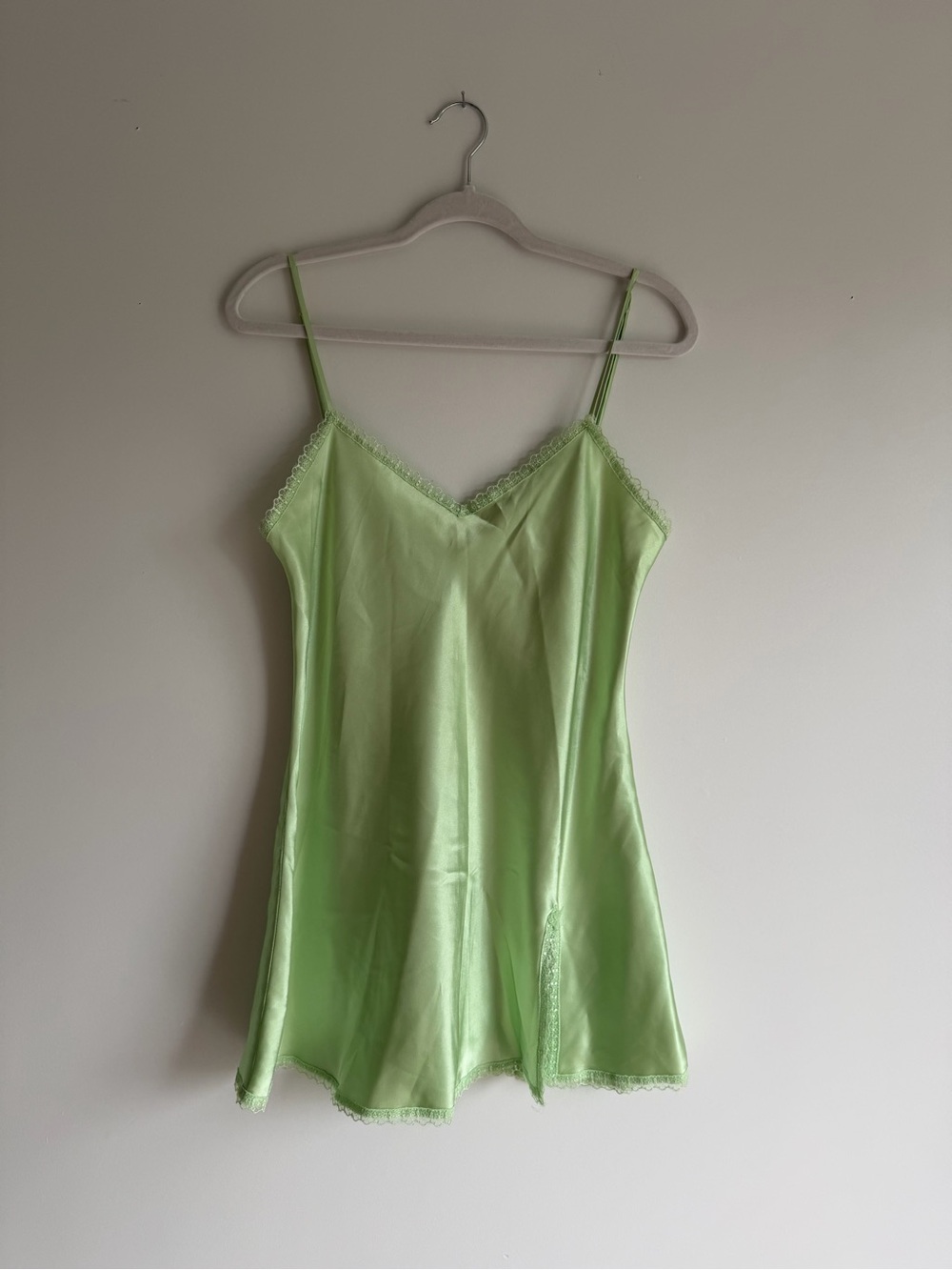 🦋La Senza🦋Y2K Coquette Girl-Green Satin & Lace Chemise Slip Dress